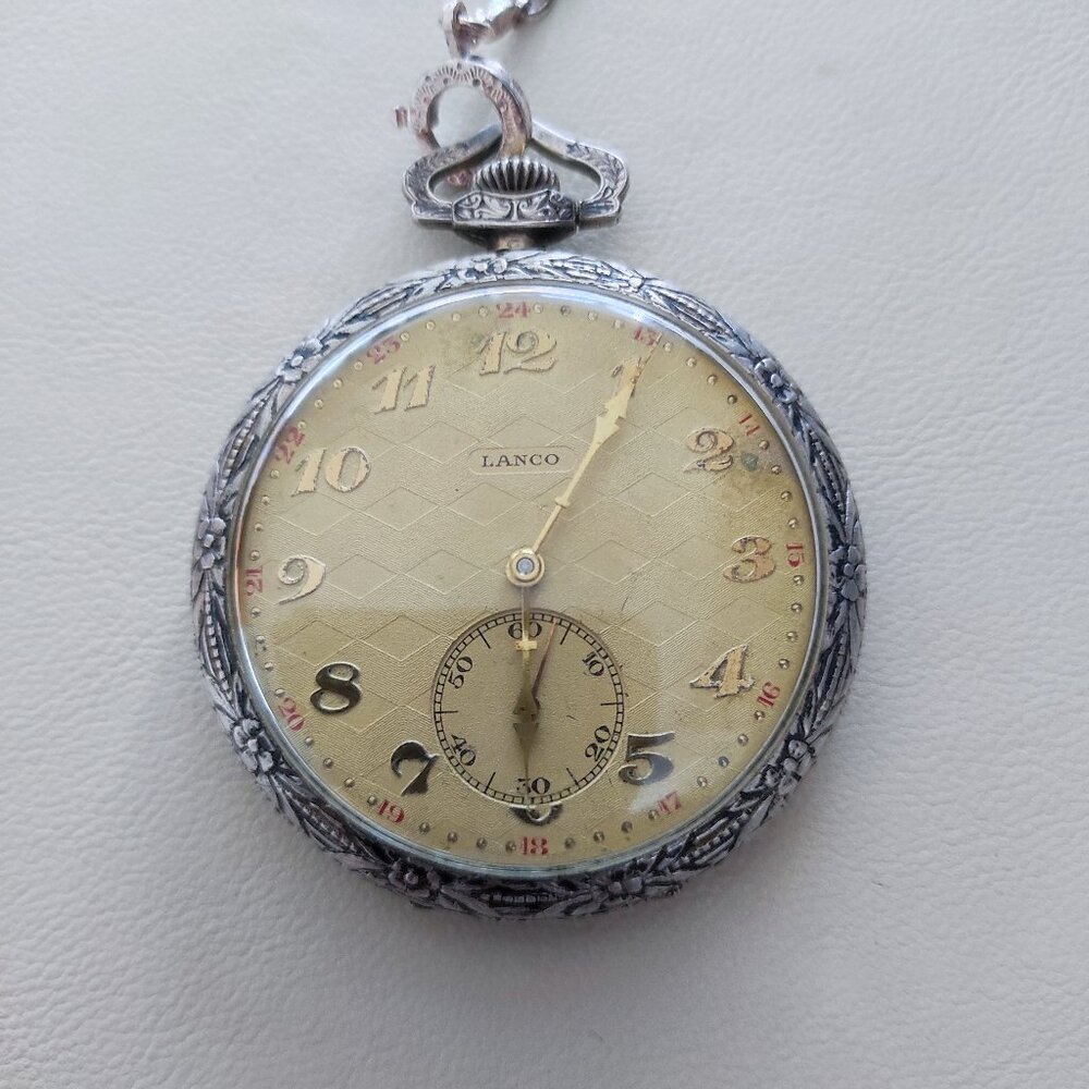 Vintage Lanco Art Deco pocket watch by the Langendorf Watch Company.